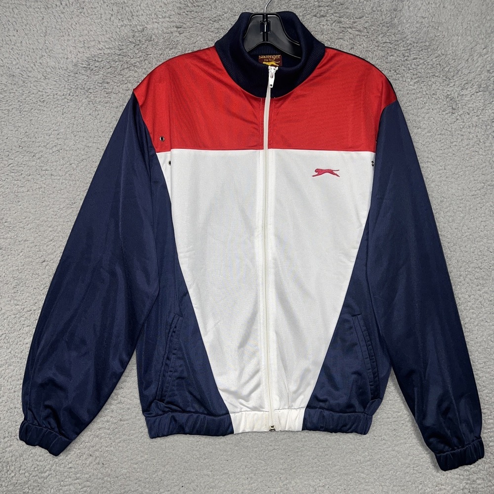 VTG Slazenger Jacket Men's Sz M Red Blue White Color Block Tracksuit Full Zip